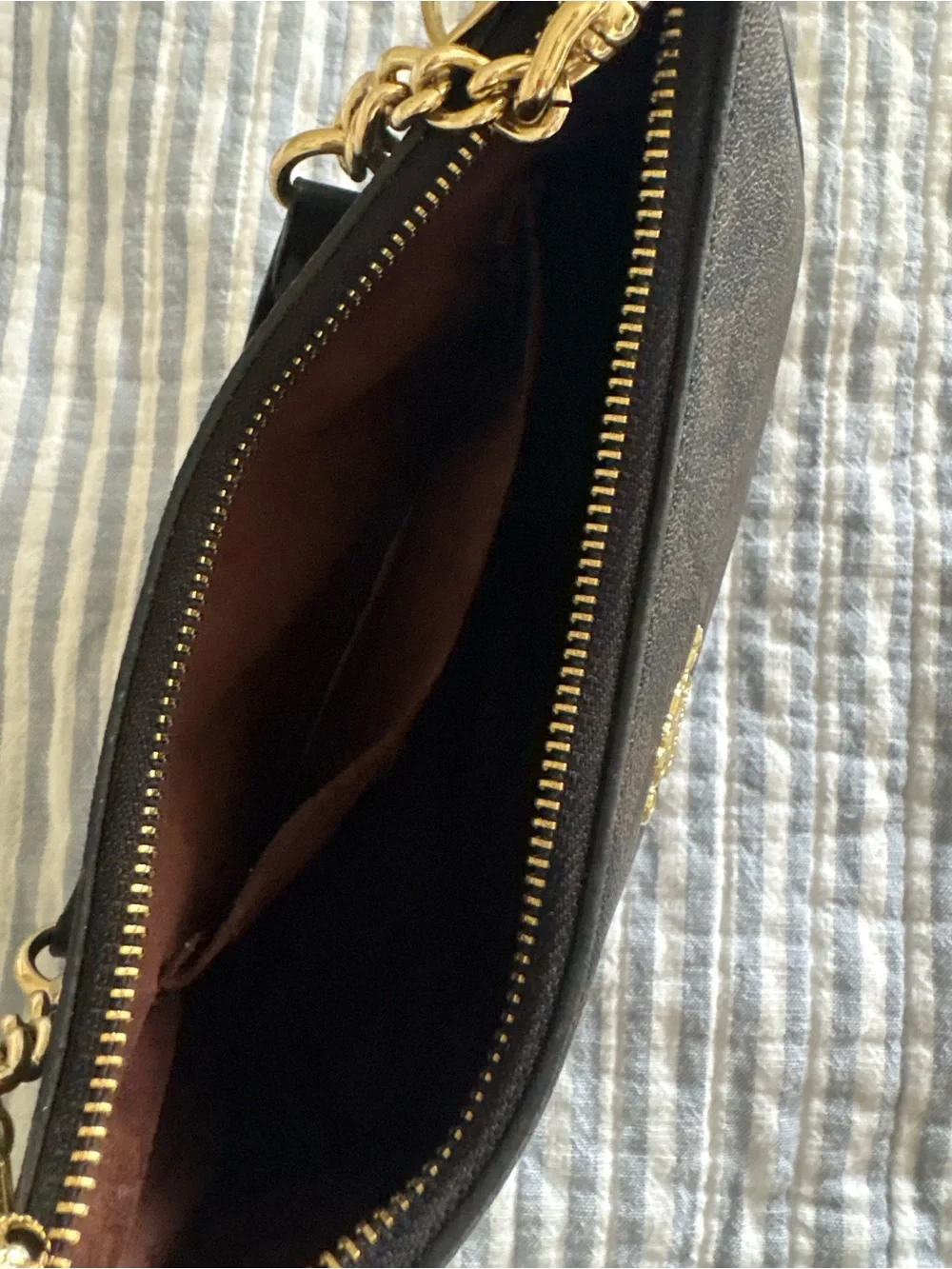 Coach Brown Signature Canvas Shoulder Bag with Gold Hardware